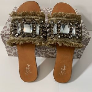 Crown Vintage Glorianna Jeweled Woven Fringe Slip-on Sandal!